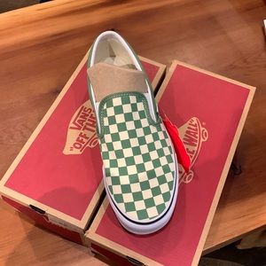 Vans classic slip on green/white checkered